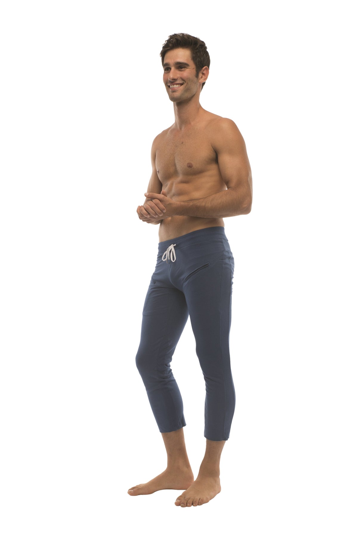 Mens 4/5 Zipper Pocket Capri Yoga Pants (Solid Royal Blue)