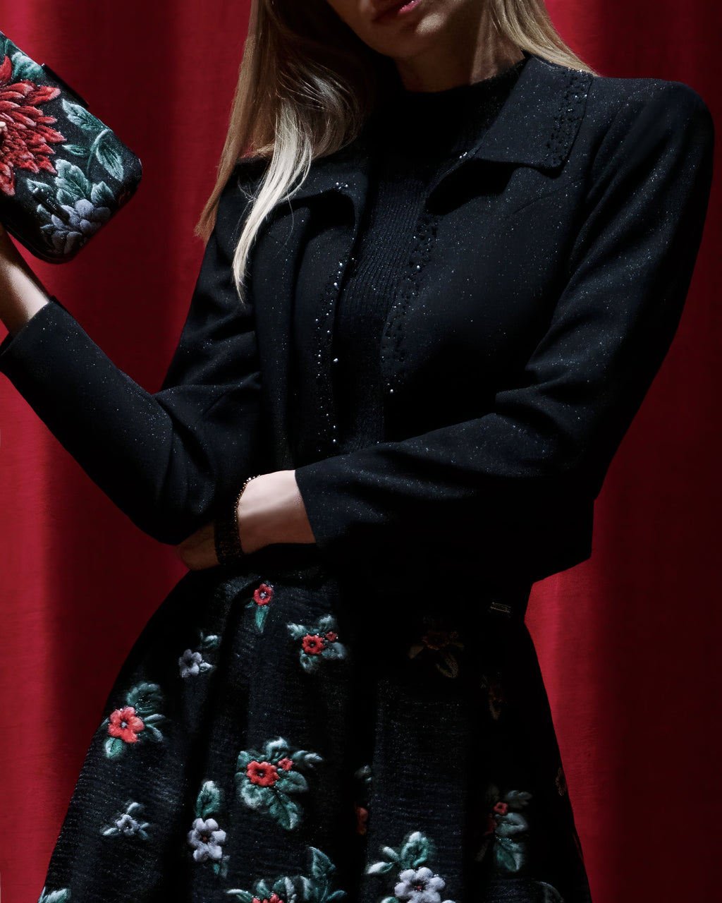 Black Embroidered Midi Skirt, Regina