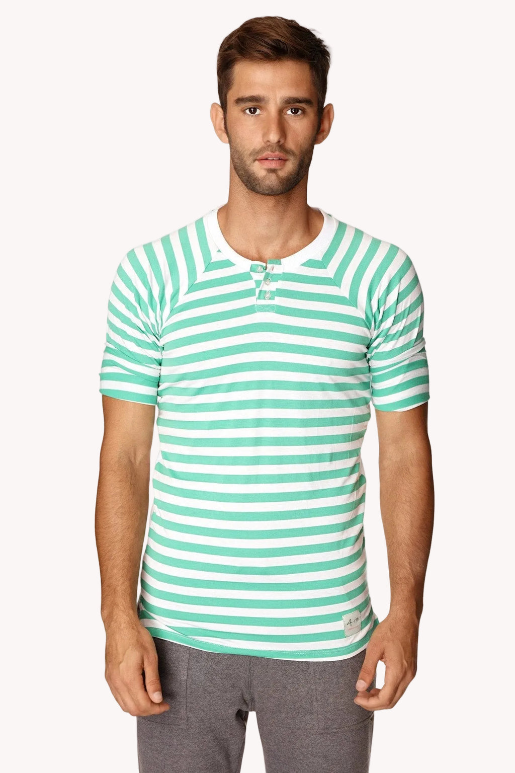Nautical Raglan Resort Henley Tee (Green & White Stripe)