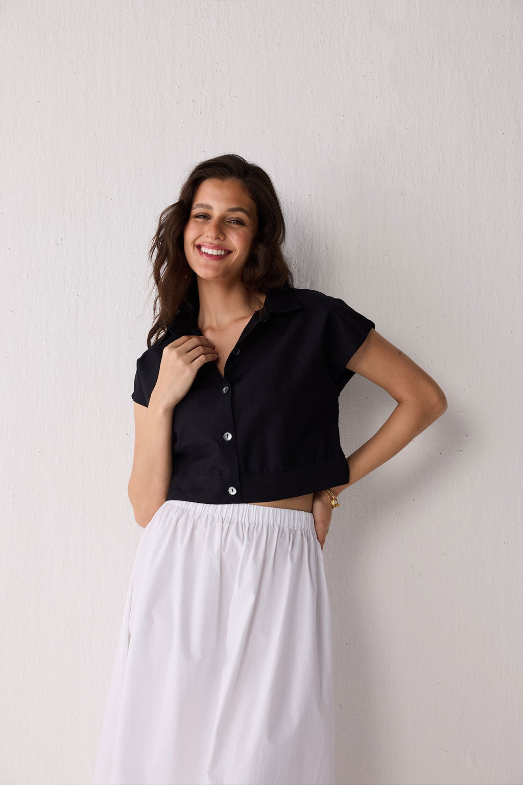 Oversized Crop Shirt in Black