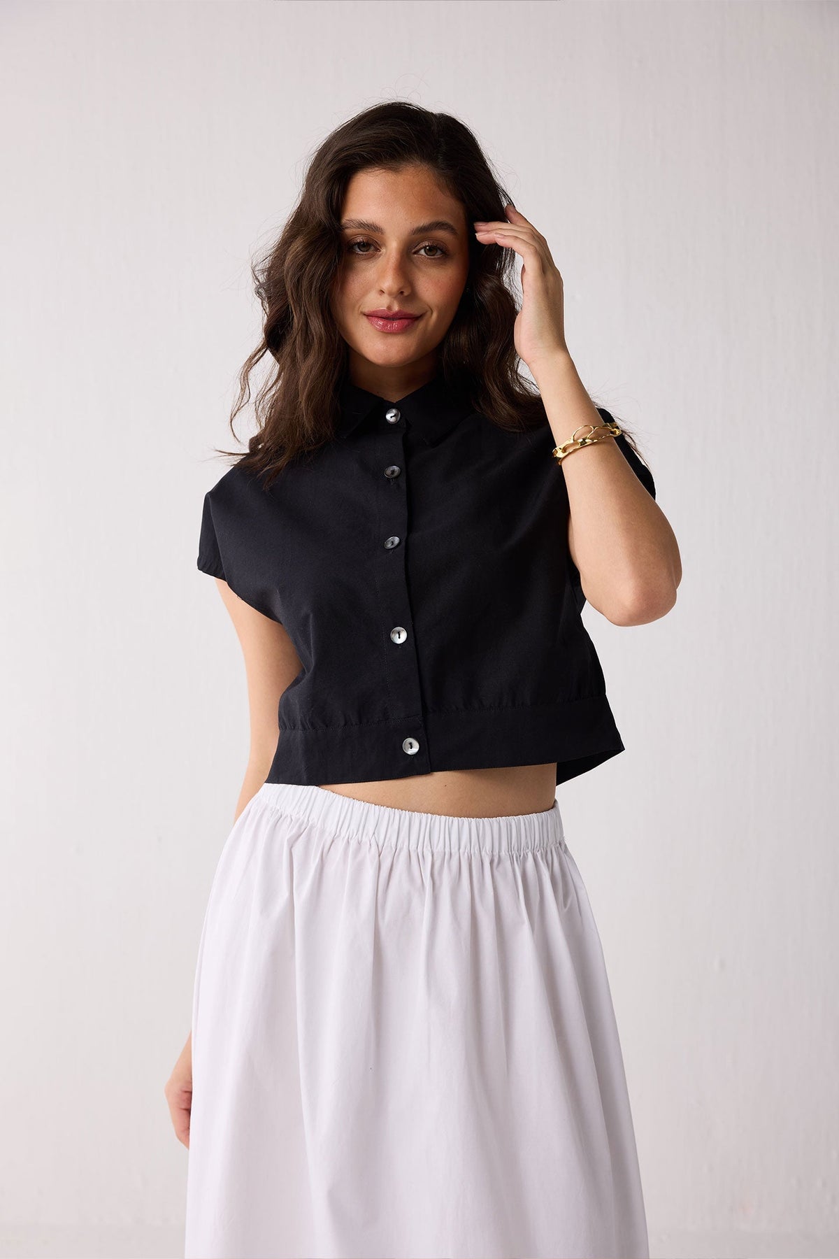 Oversized Crop Shirt in Black