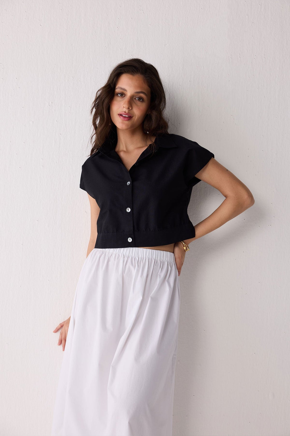 Oversized Crop Shirt in Black