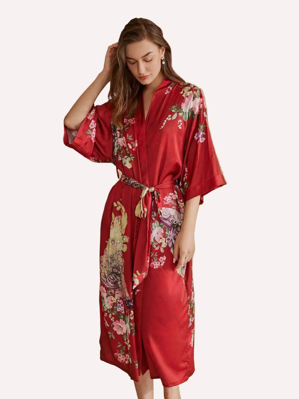 Peacock Red Kimono Robe