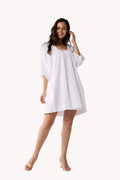 Puff Sleeved Dress with Drawstring Neckline