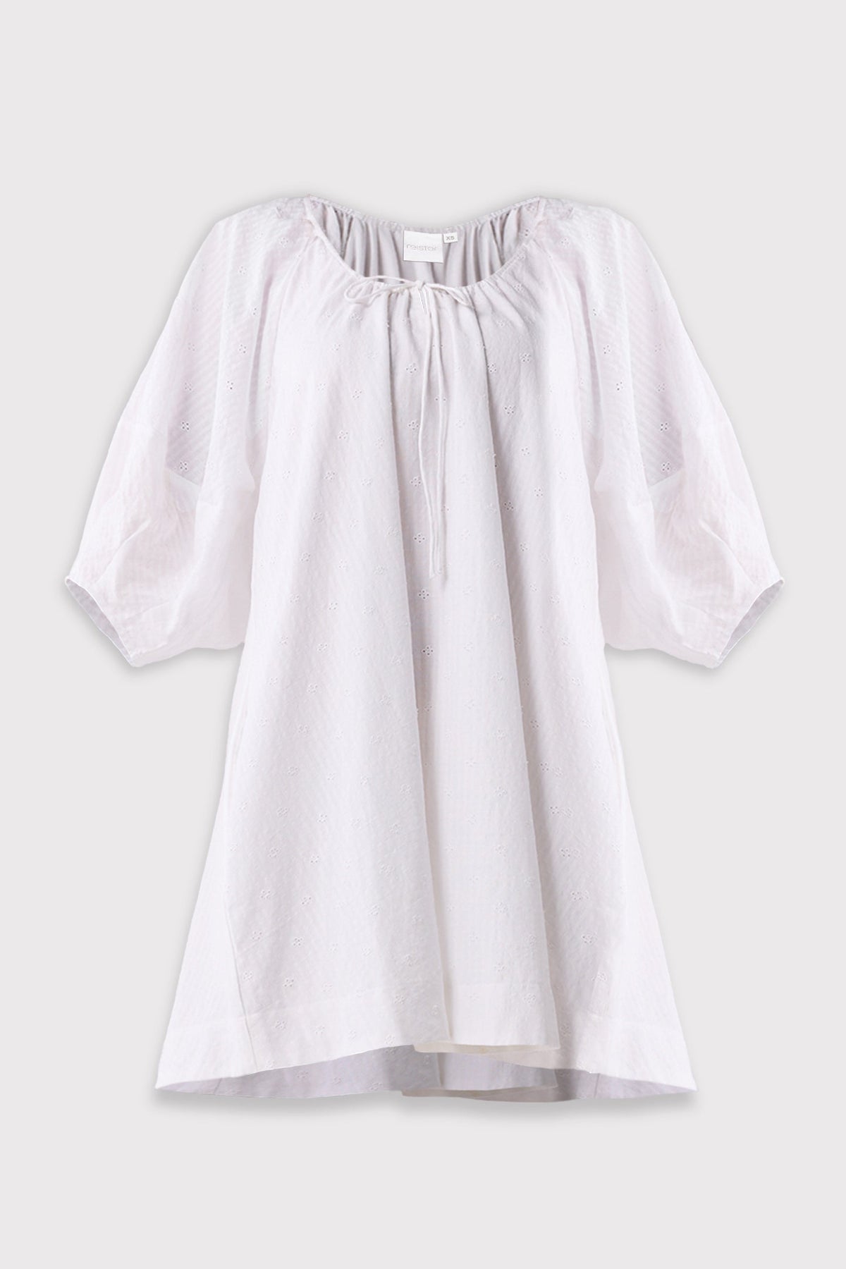 Puff Sleeved Dress with Drawstring Neckline