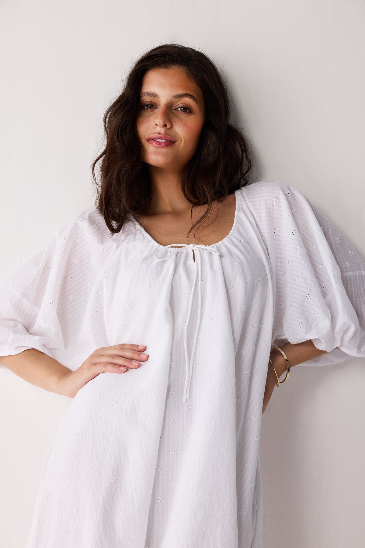 Puff Sleeved Dress with Drawstring Neckline