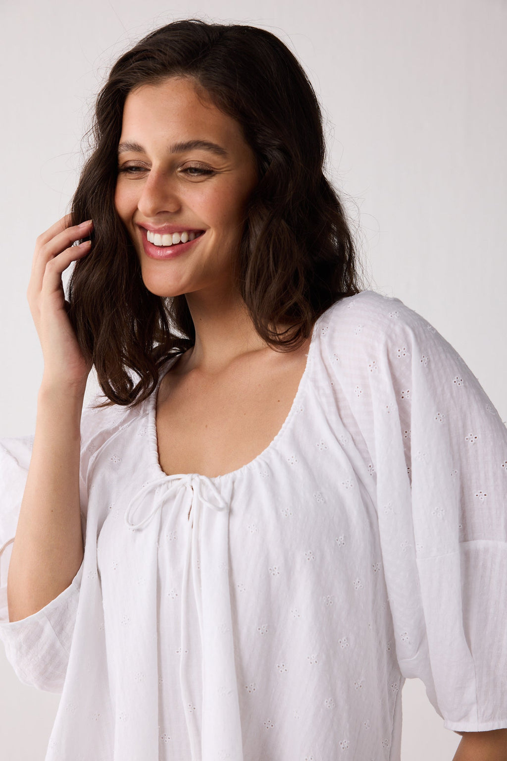 Puff Sleeved Dress with Drawstring Neckline