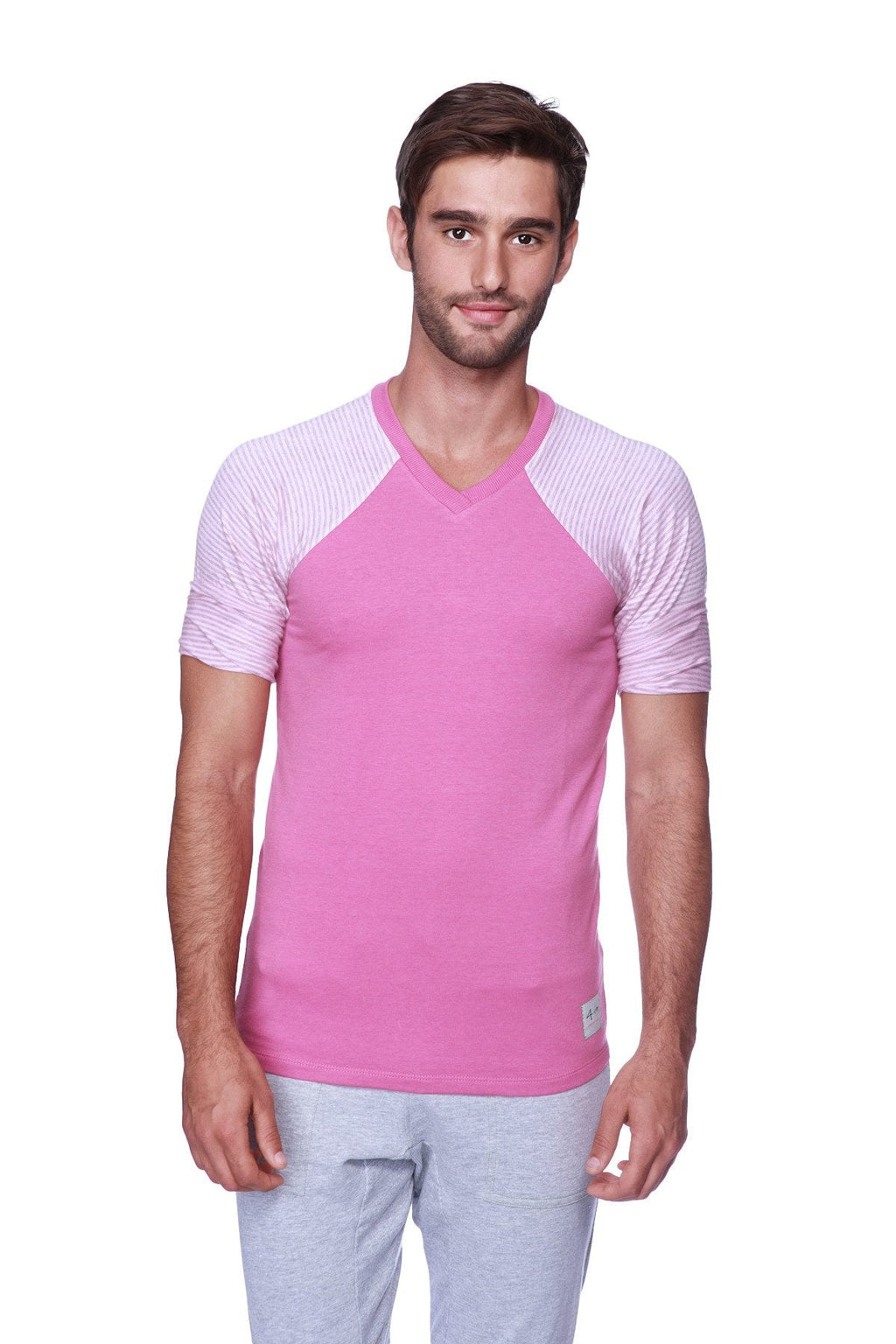 Raglan Virtual Crew Neck (Berry w/ Pink & Grey Stripe)