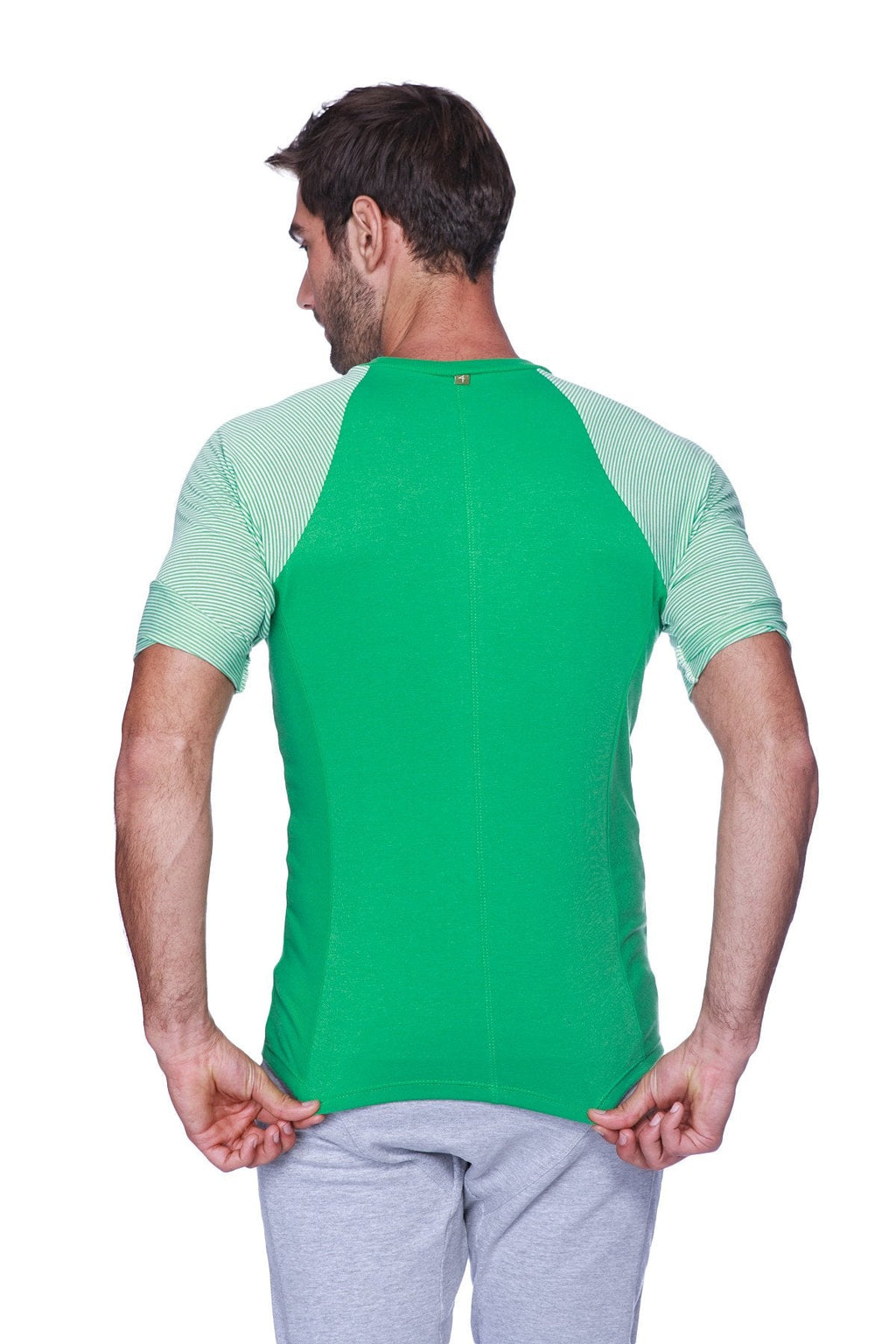 Raglan Virtual Crew Neck (Green w/ Green & White Stripe)