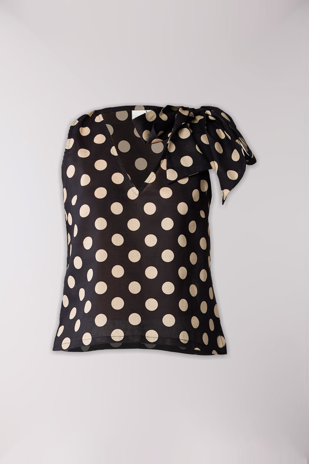 Regular V-Neck Polka Dot Top with Bow Detail