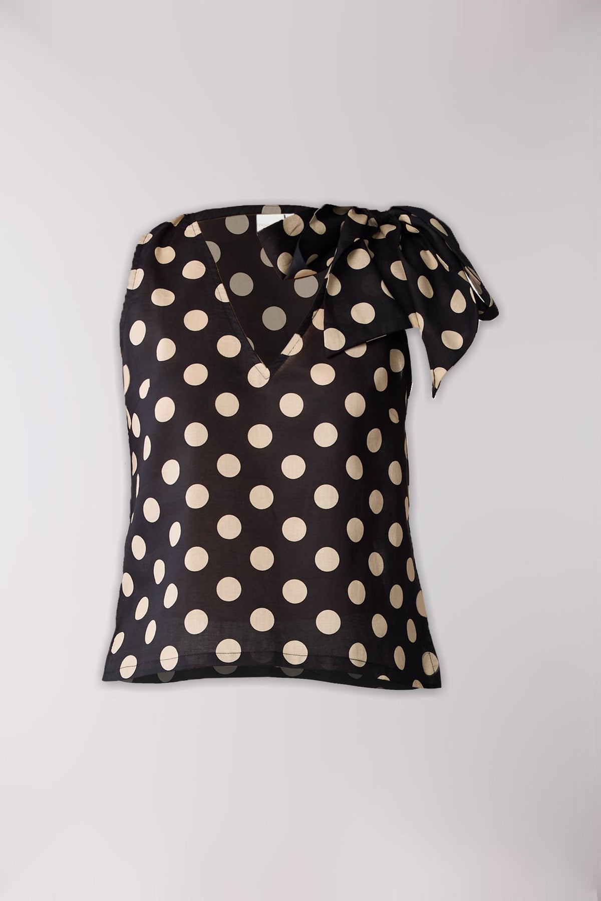 Regular V-Neck Polka Dot Top with Bow Detail