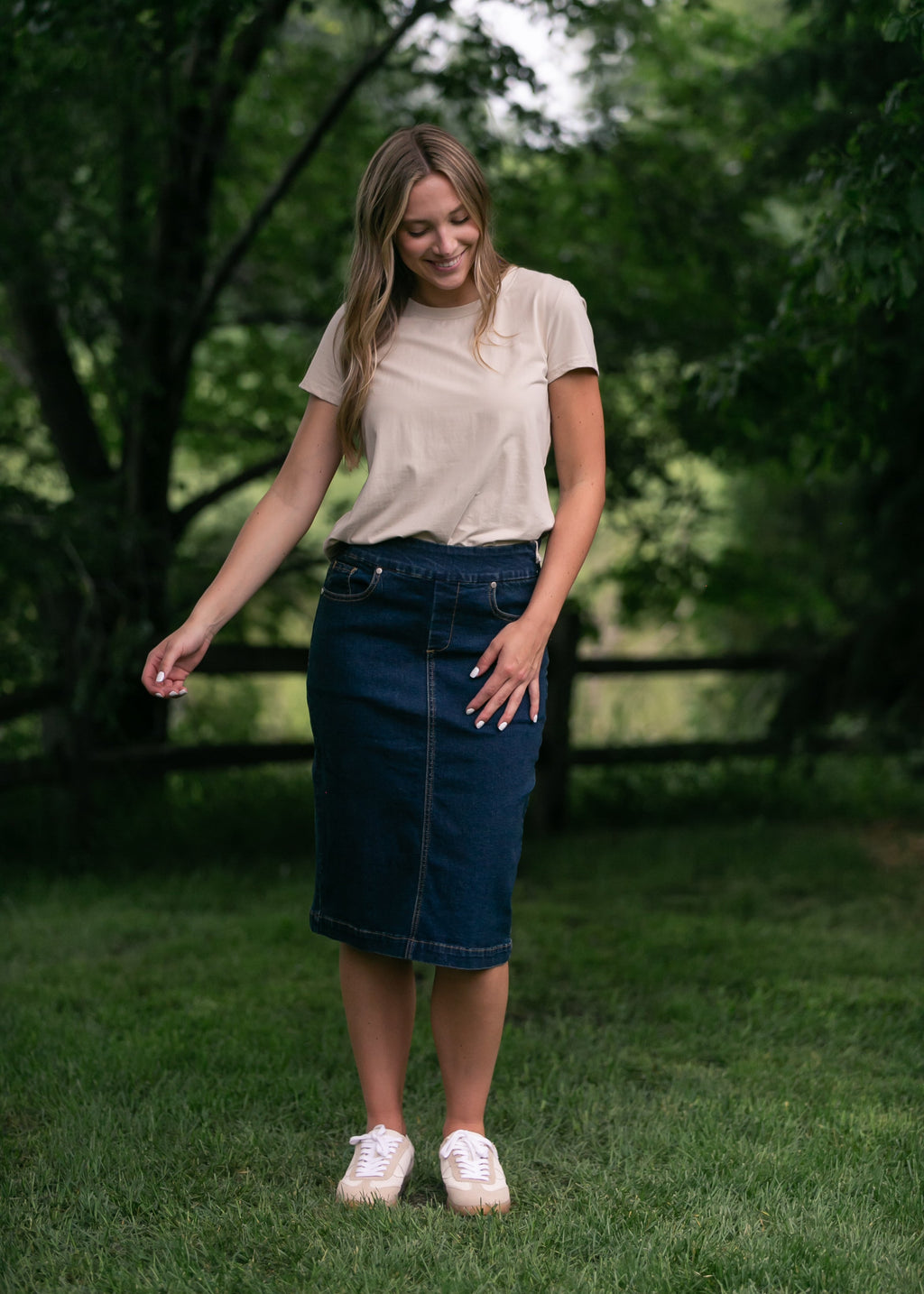 Sandra Dark Wash Denim Midi Skirt