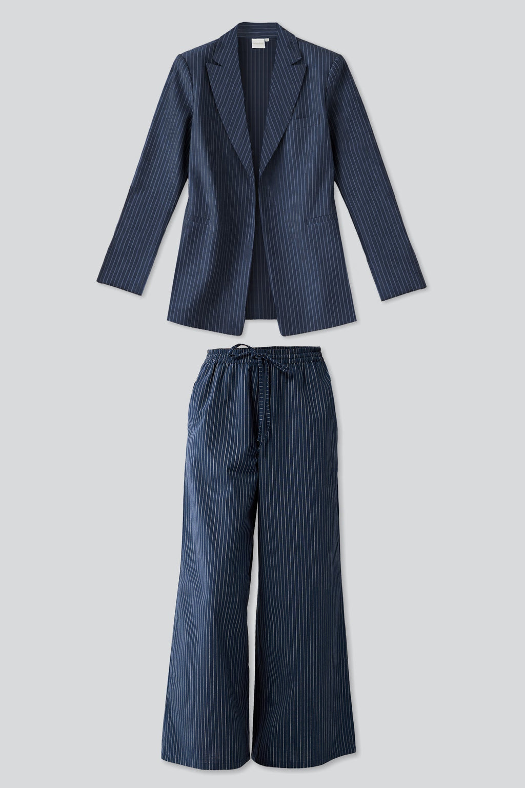 Weekday Blazer and Wide-leg Drawstring Pants Set in Blue Stripes