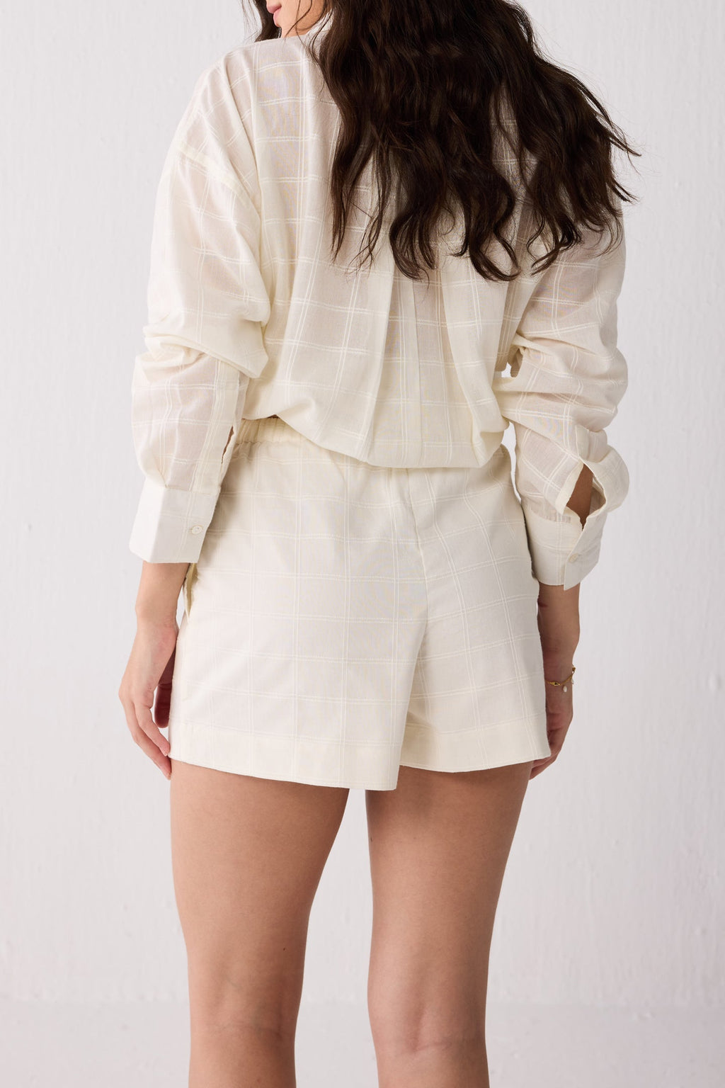 Oversized Shirt & Shorts Set in Off-White Textured Cotton