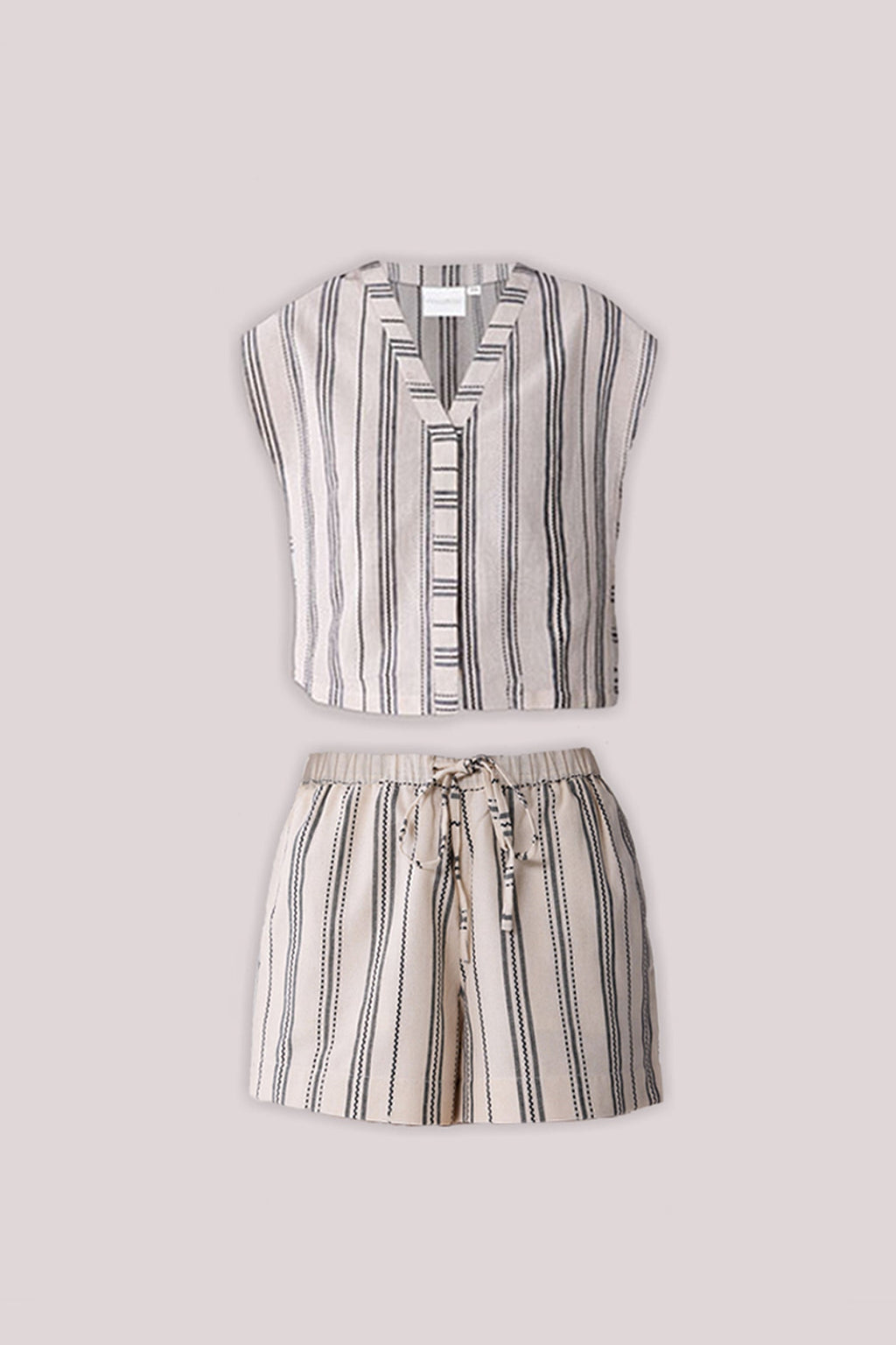 Striped Matching Set with Regular Shorts and V-neck Top