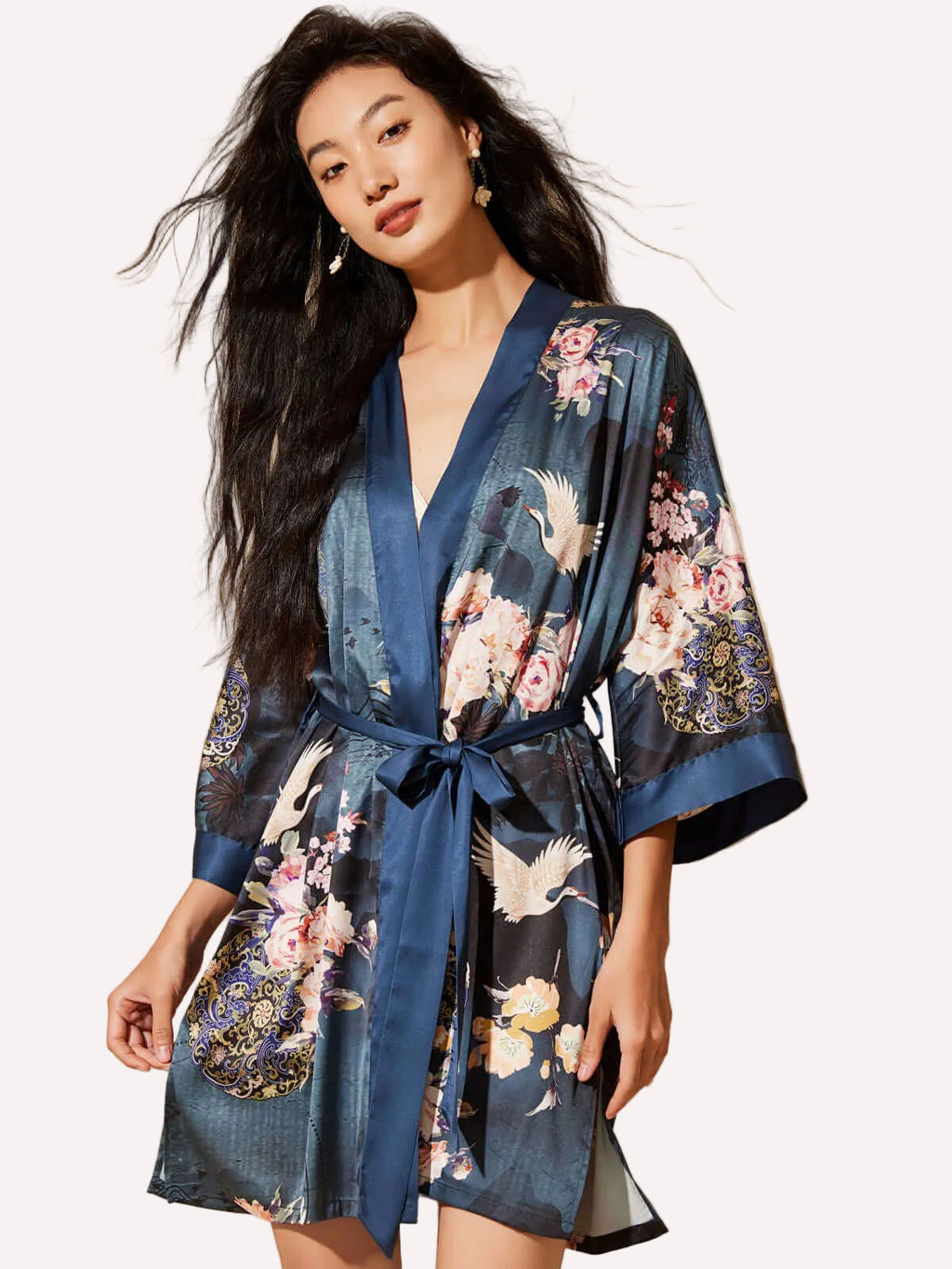Short Kimono Robe Crane