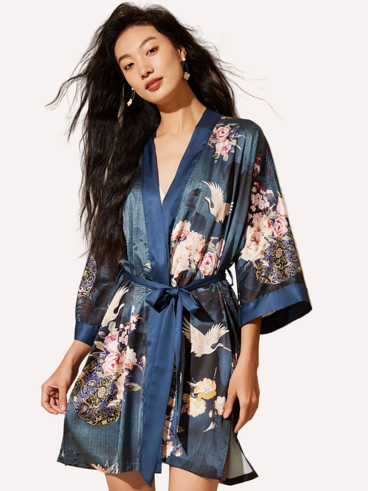 Short Kimono Robe Crane