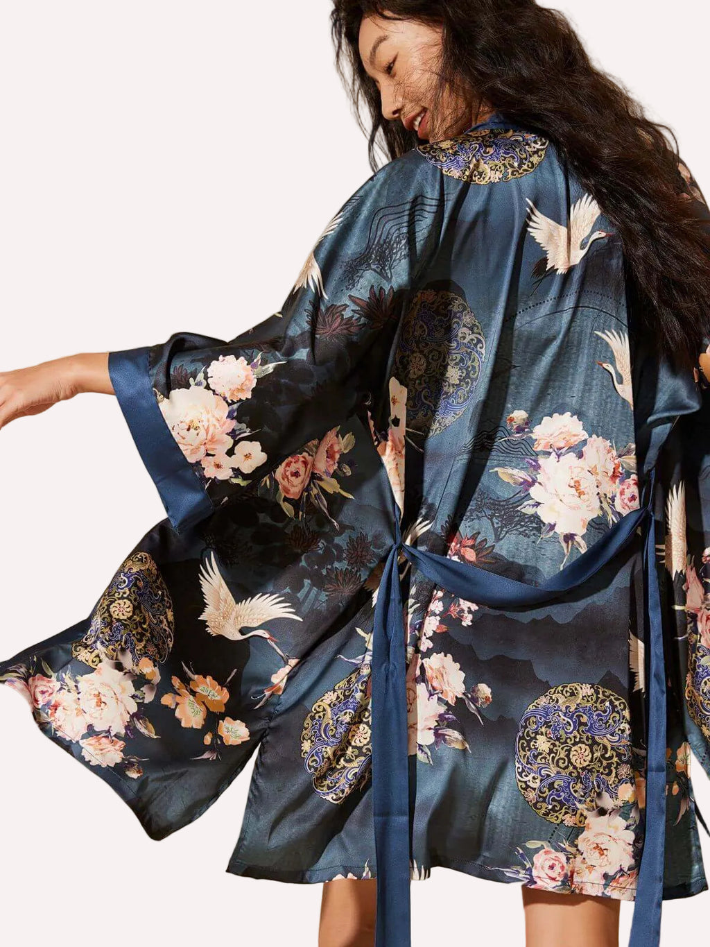 Short Kimono Robe Crane