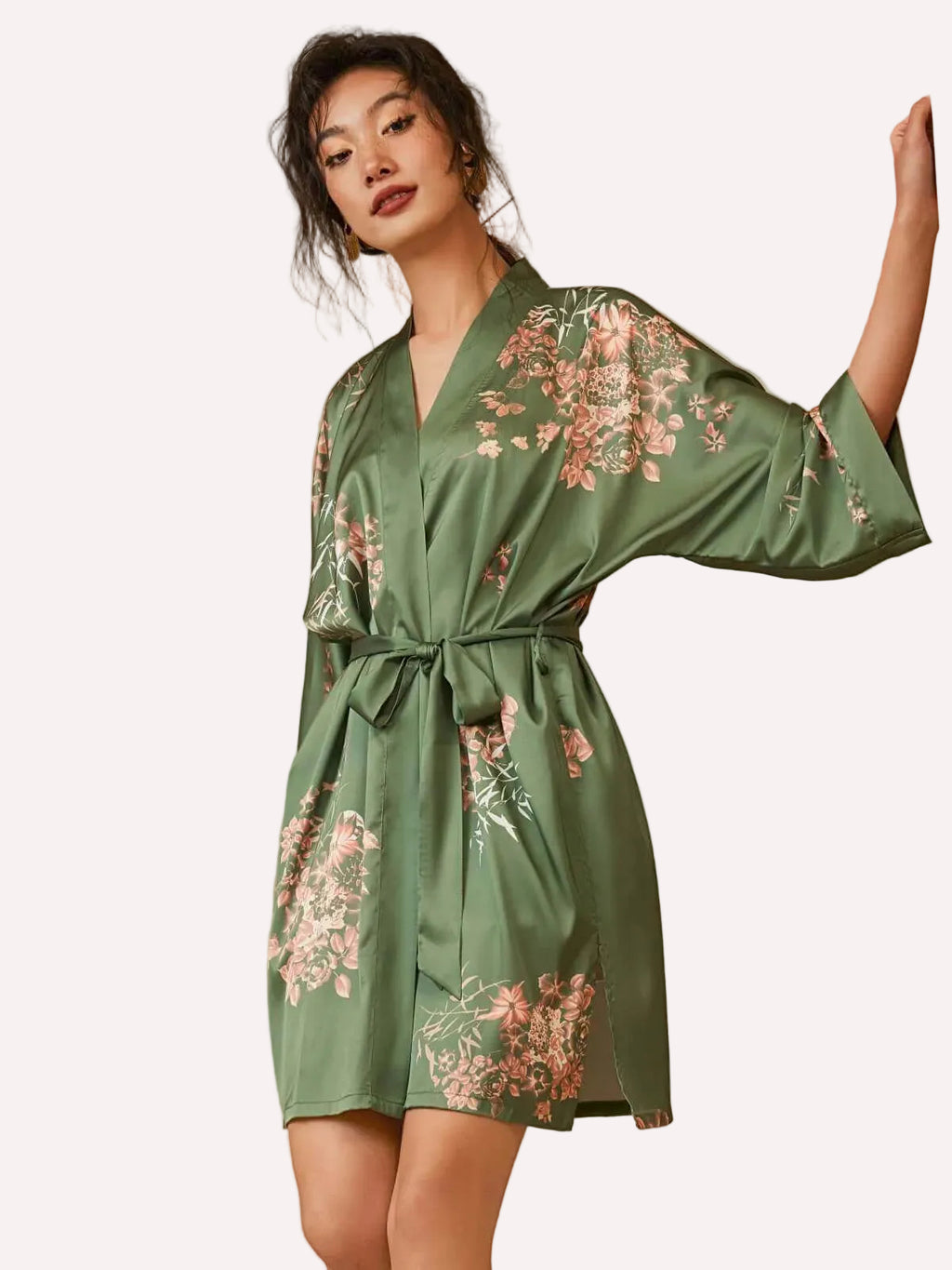 Short Kimono Robe Olive