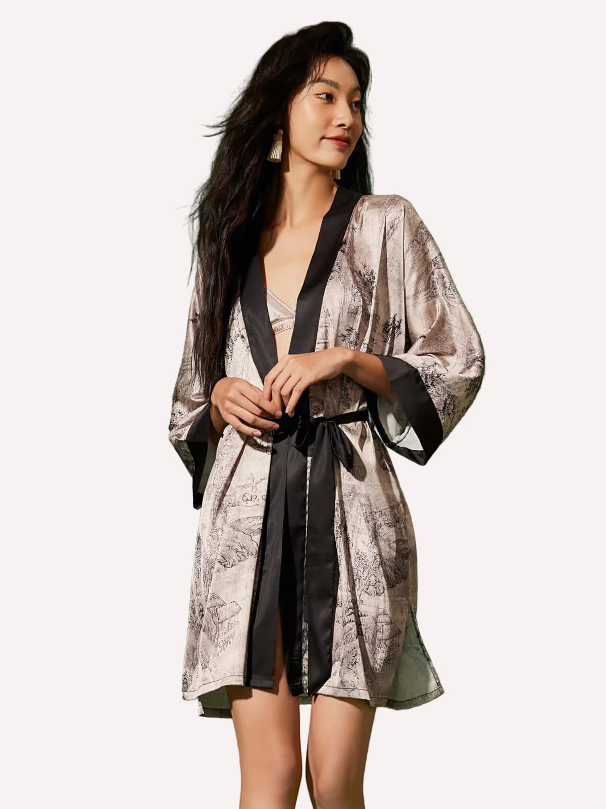 Short Kimono Robe Ink Painting