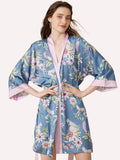 Short Kimono Robe Blue Forest