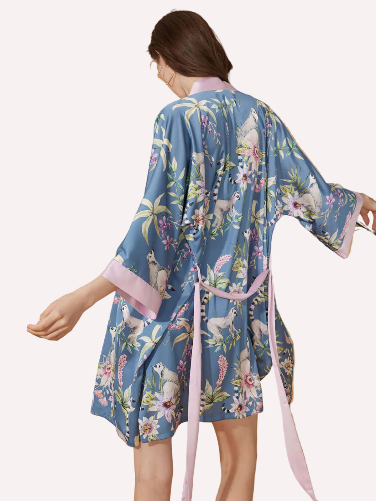 Short Kimono Robe Blue Forest