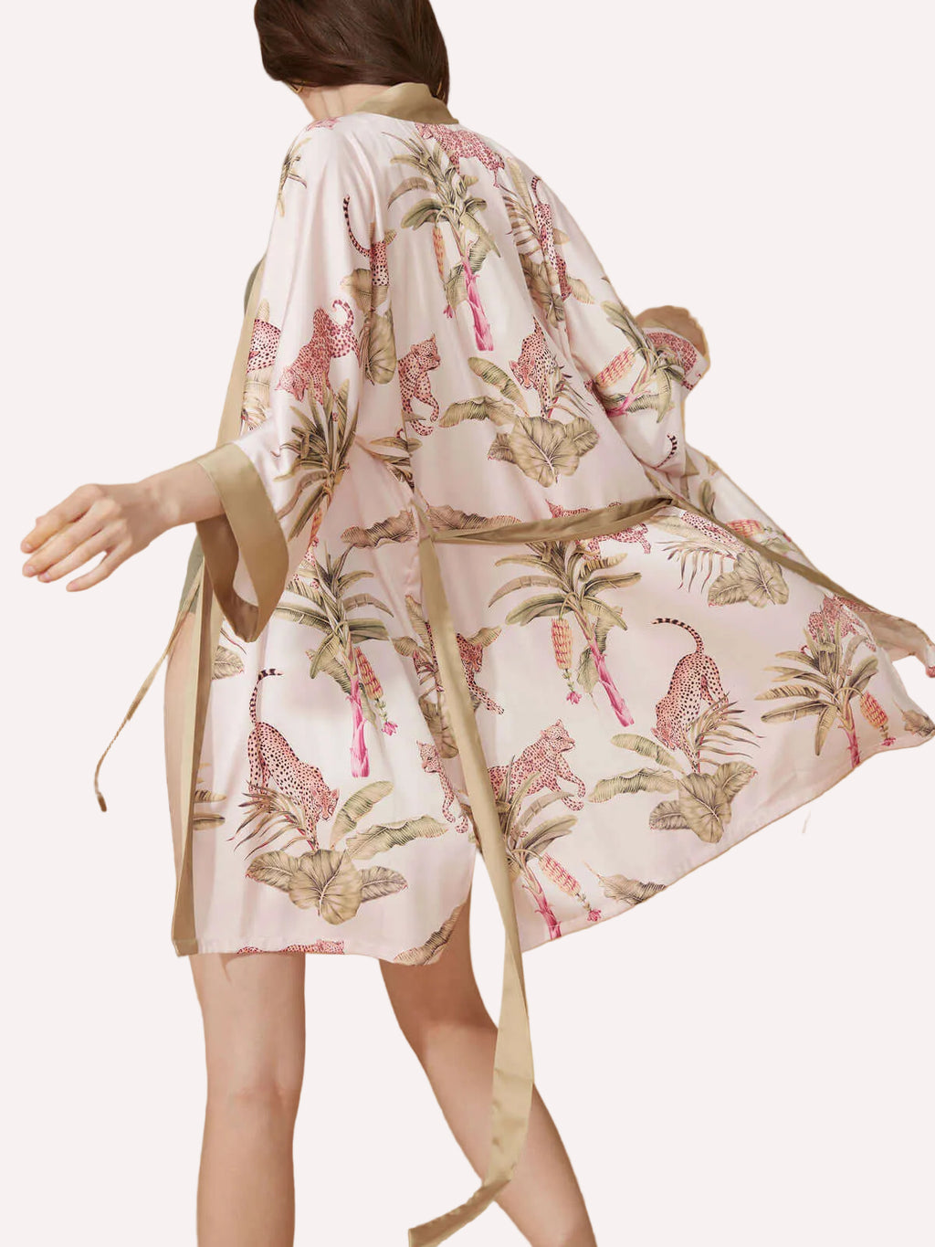 Short Kimono Robe Olive Leopard