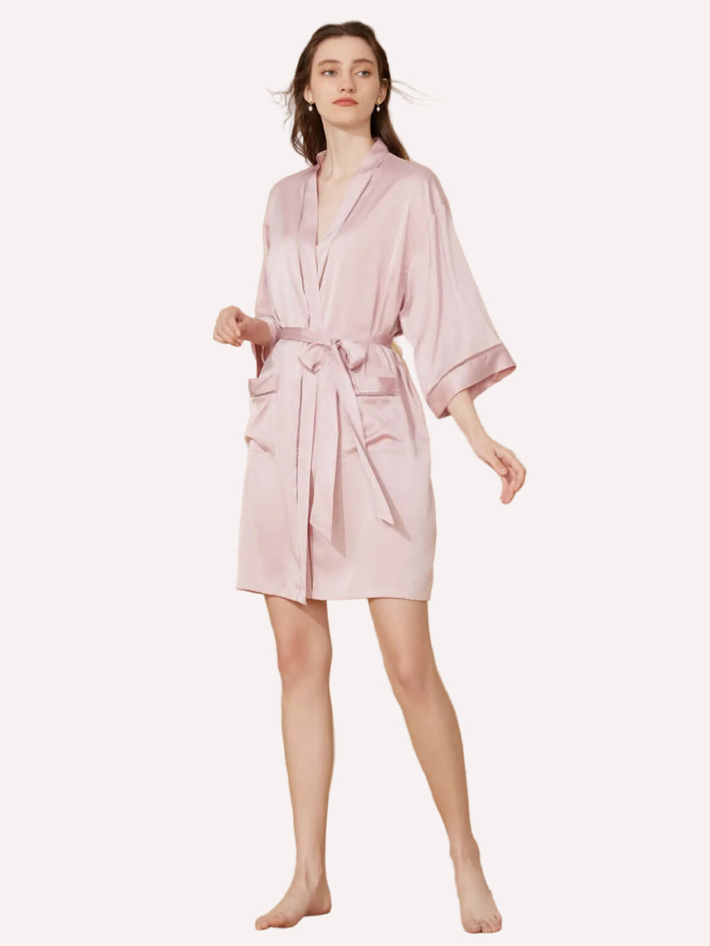 Elegant Hollow Out Detail Short Robe with Pockets
