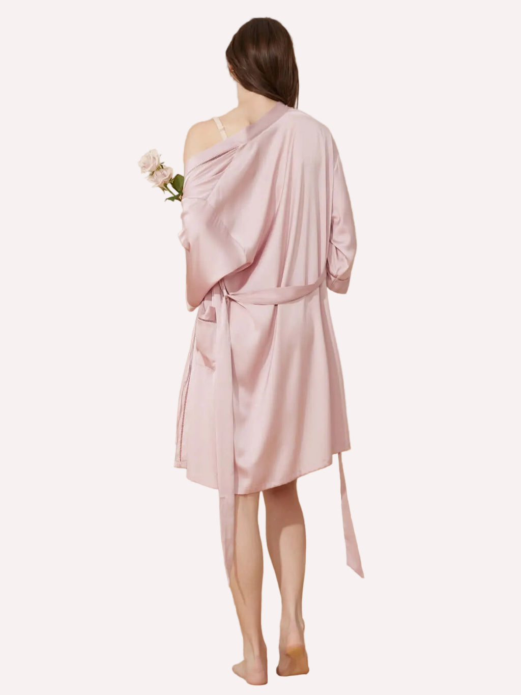 Elegant Hollow Out Detail Short Robe with Pockets