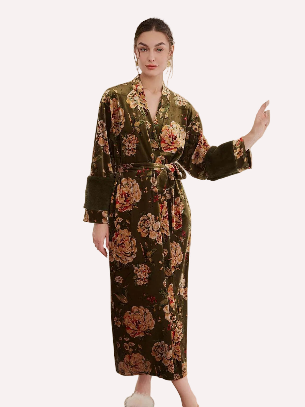 Velvet Floral Kimono Robe