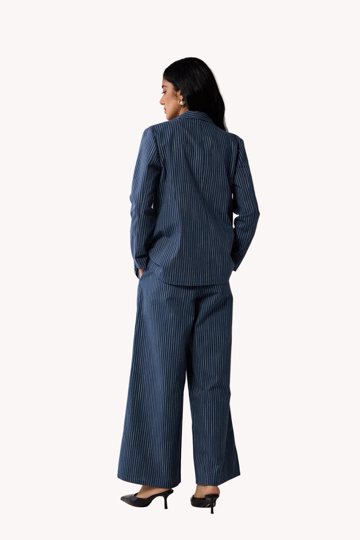 Weekday Blazer and Wide-leg Drawstring Pants Set in Blue Stripes