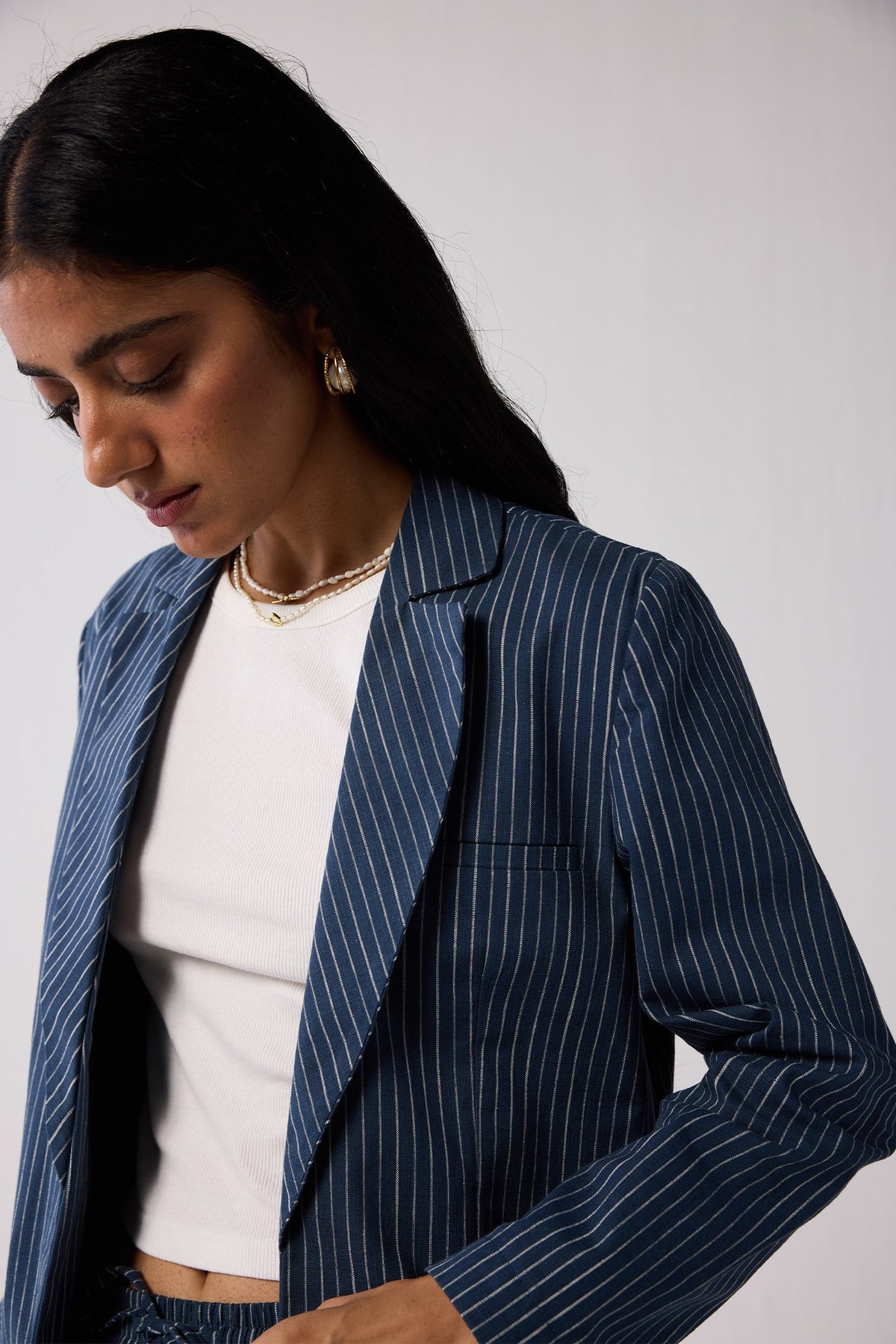 Weekday Blazer and Wide-leg Drawstring Pants Set in Blue Stripes
