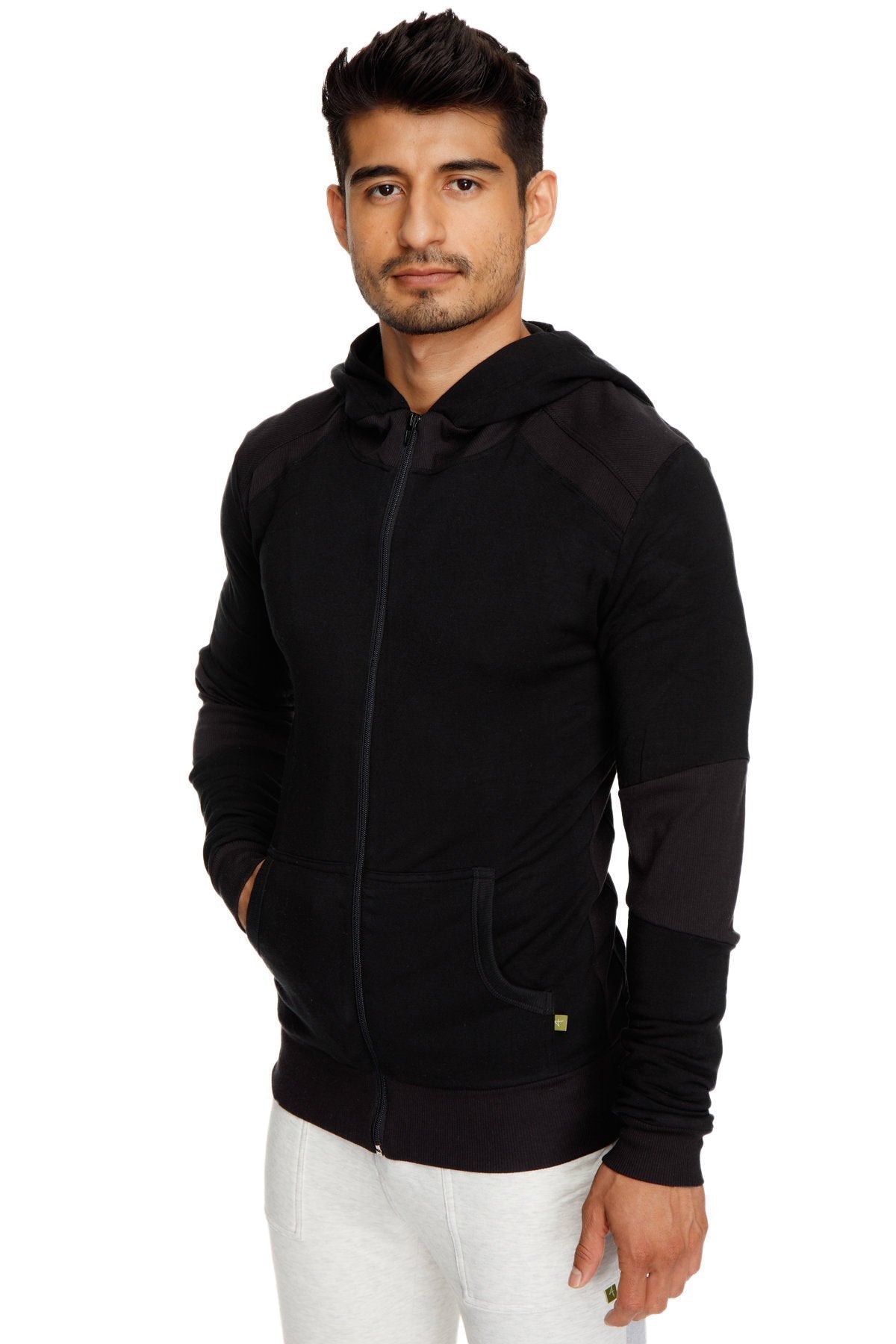 **Winter Collection** Mid-Weight LUXURY-Fleece Form-fit Crossover Yoga Track Hoodie (Black)