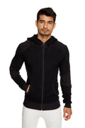 **Winter Collection** Mid-Weight LUXURY-Fleece Form-fit Crossover Yoga Track Hoodie (Black)