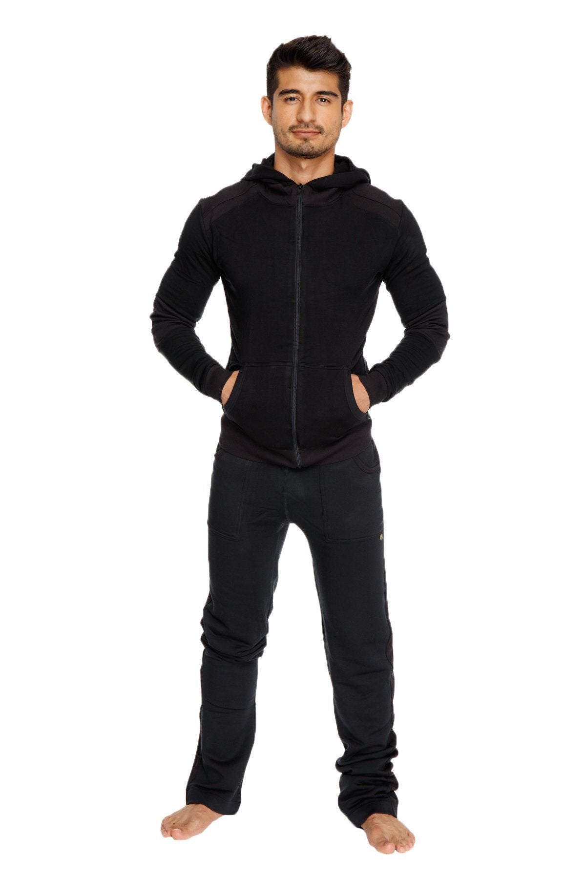 **Winter Collection** Mid-Weight LUXURY-Fleece Form-fit Crossover Yoga Track Hoodie (Black)
