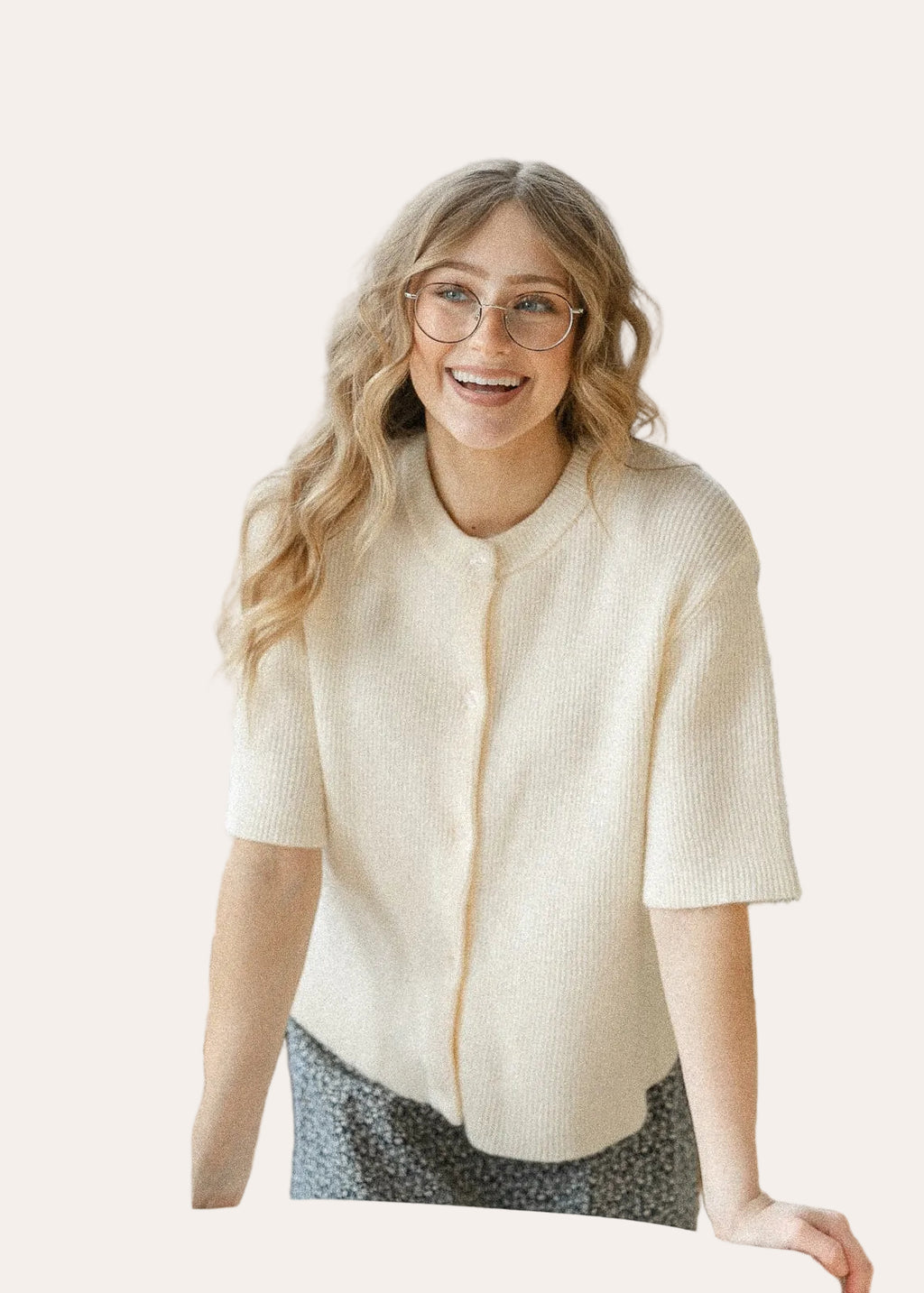 Zadie Ivory Short Sleeve Button Cardigan
