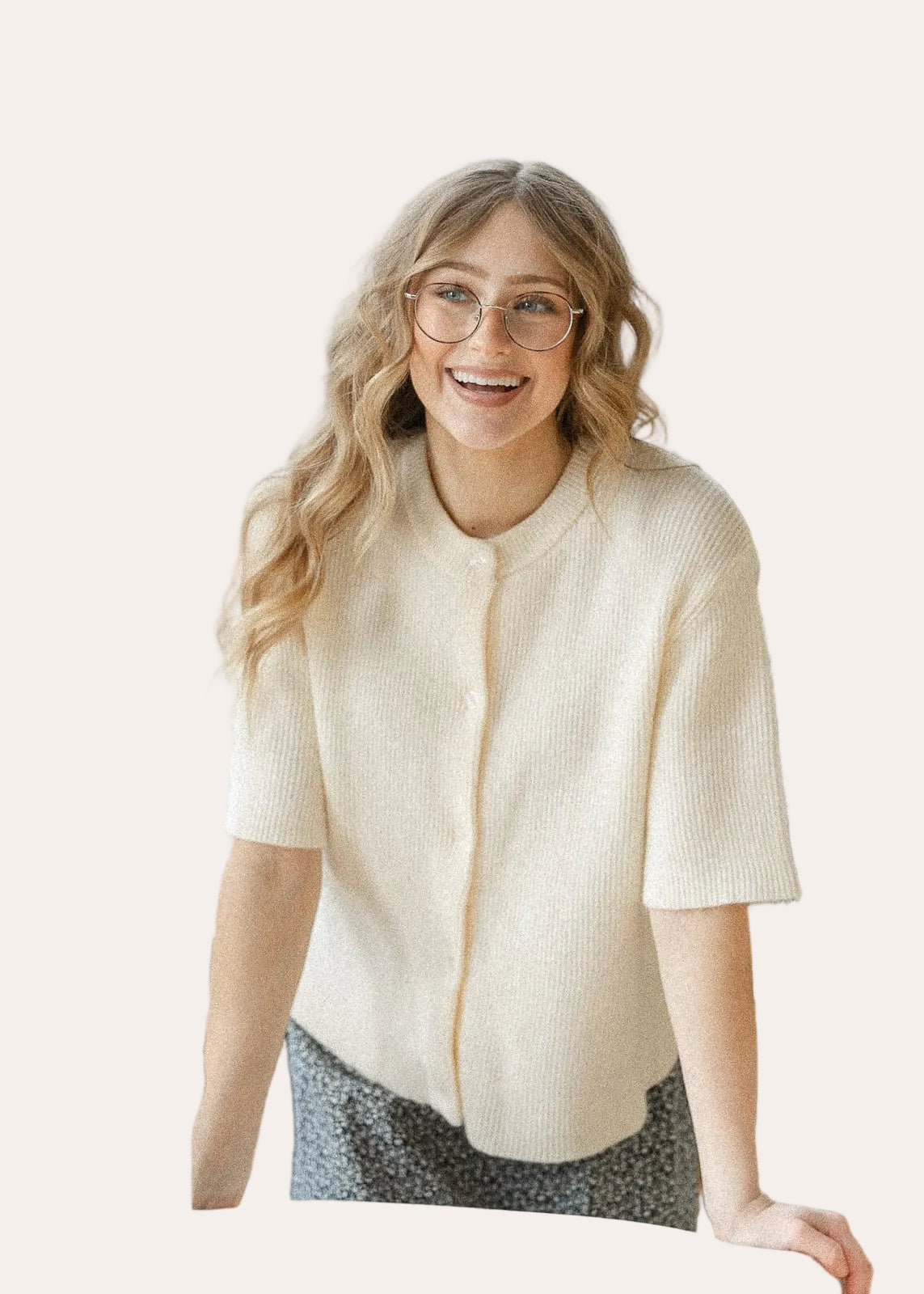 Zadie Ivory Short Sleeve Button Cardigan